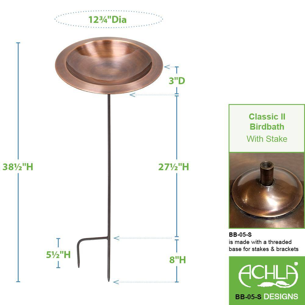 Achla Designs 12.75 in. Dia Antique Copper Classic II Birdbath with Stake