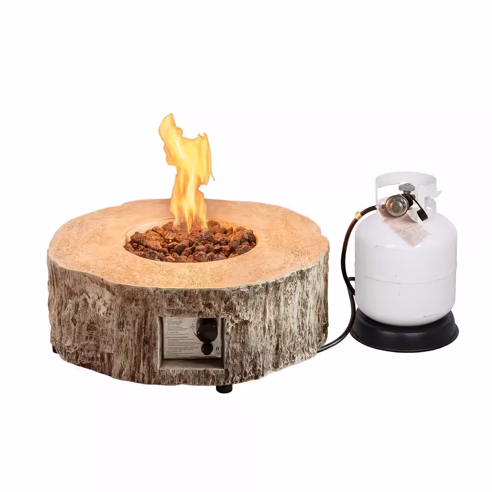 None 28 in. Ore Powder 30,000 BTU Exterior Faux Stone Propane Fire Pit with Water Proof Cover and Lava Rock Brown