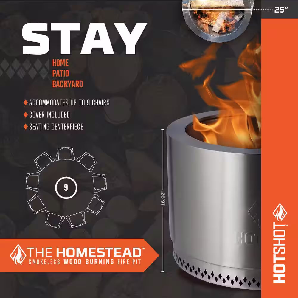 HotShot Homestead Low Smoke 25 in. Round Wood-Burning Fire Pit in Yosemite Brown with Cover