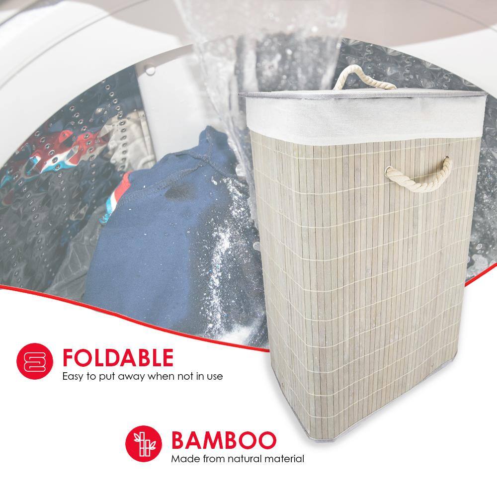Home Basics Rectangular Grey Bamboo Laundry Hamper