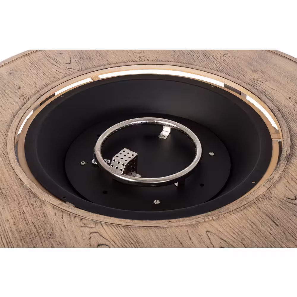 Fire Sense Thatcher 42 in. x 24 in. Round Aluminum Propane Fire Pit Table in Driftwood