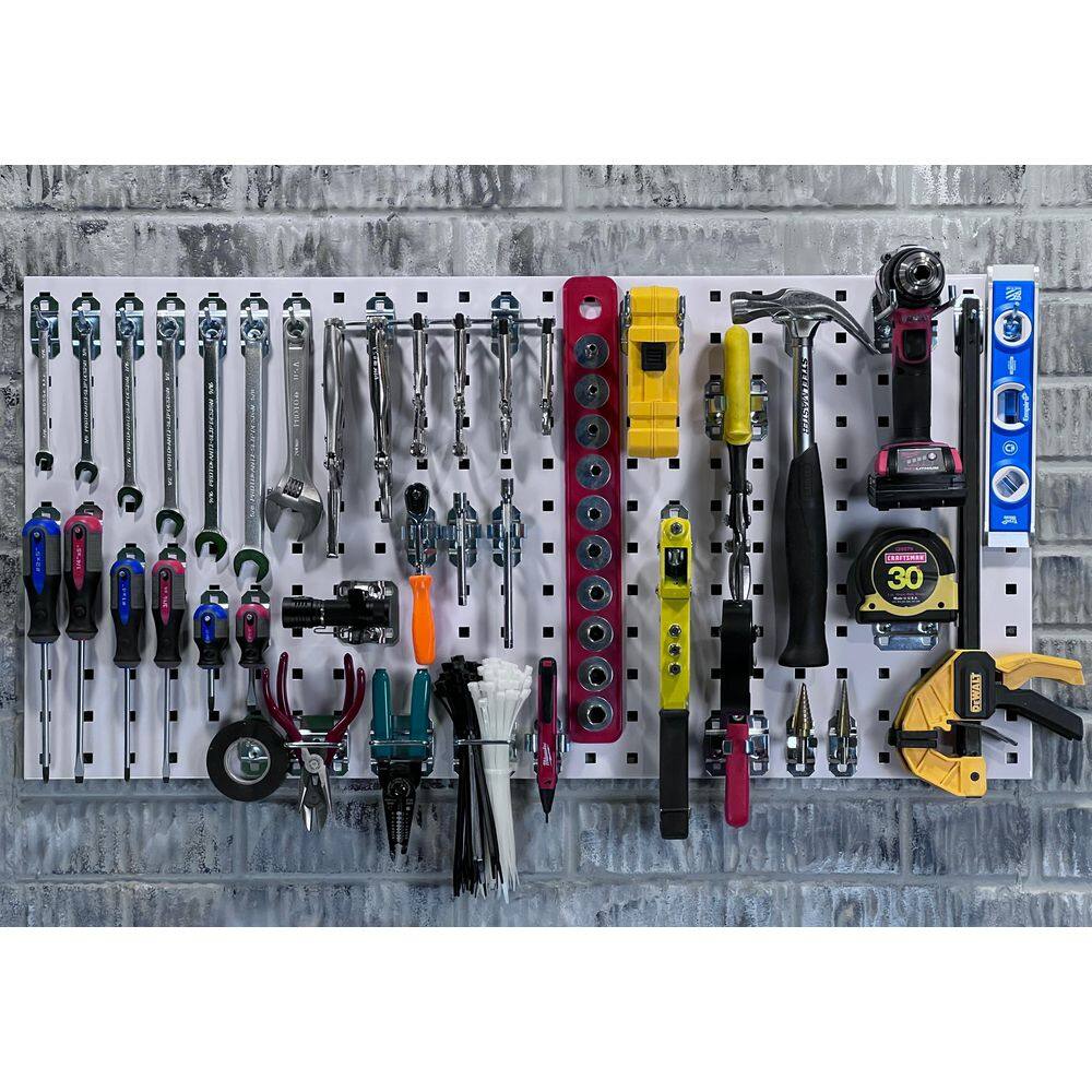 Triton Products LocBoard 9-sq. ft. Steel Square Hole Pegboards with LocHook Assortment and Small Hanging Bins (28-Pieces)