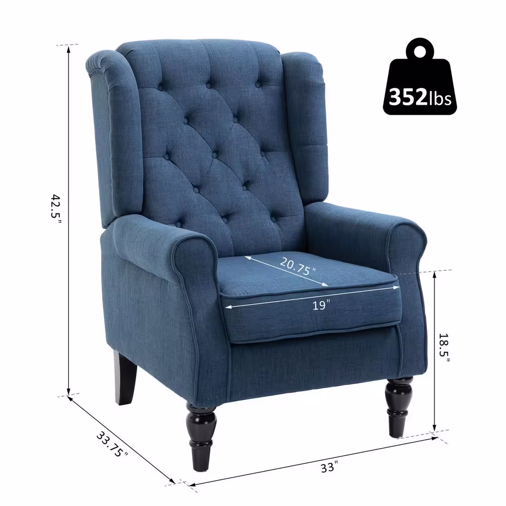 HOMCOM Button-Tufted Accent Chair with High Wingback, Rounded Cushioned Armrests and Thick Padded Seat, Blue