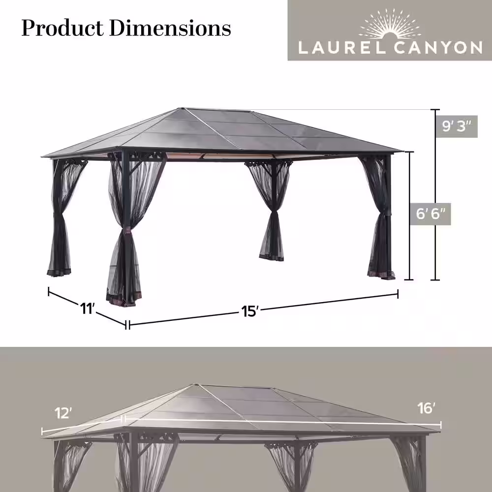 LAUREL CANYON 12 ft. x 16 ft. Polycarbonate Hardtop Gazebo with Mosquito Netting