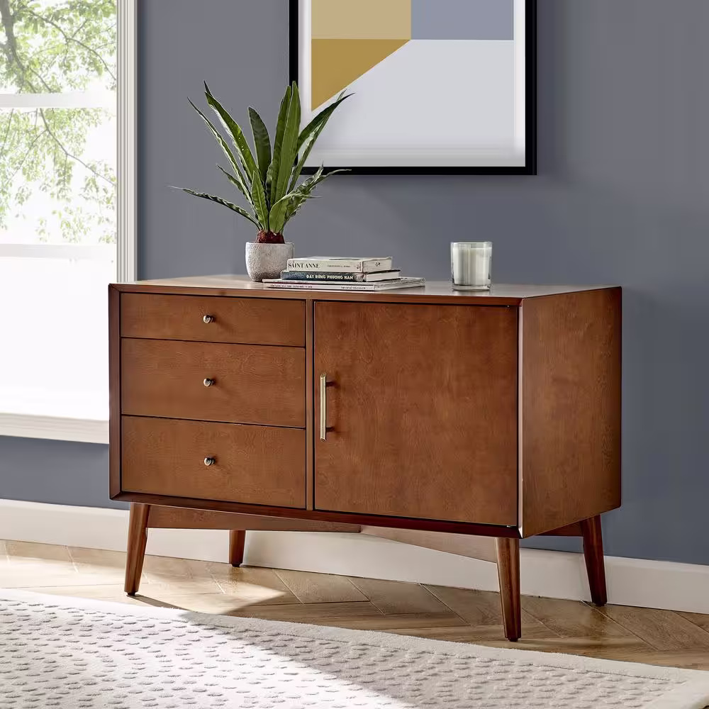 CROSLEY FURNITURE Landon 40 in. Mahogany Rectangle Wood Console Table with Drawers