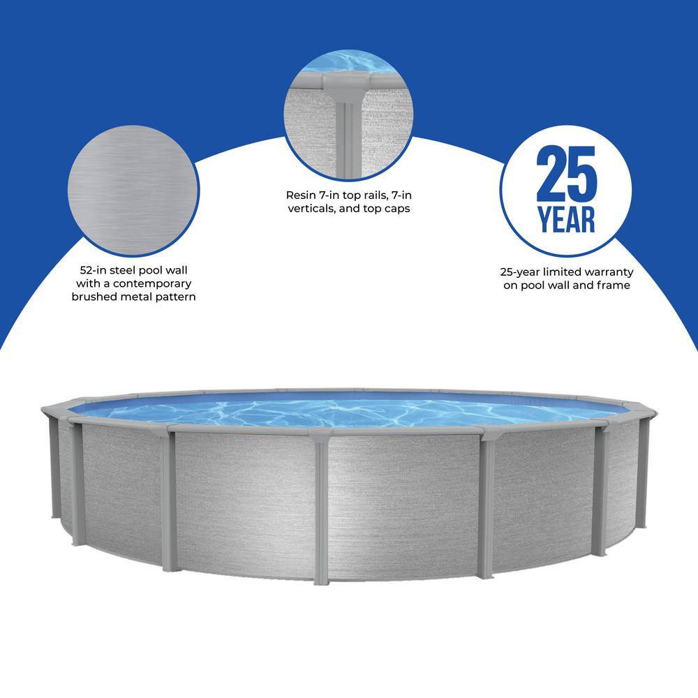Blue Wave Montauk 18 ft. Round 52 in. Deep 7 in. Top Rail Hybrid Swimming Pool Package