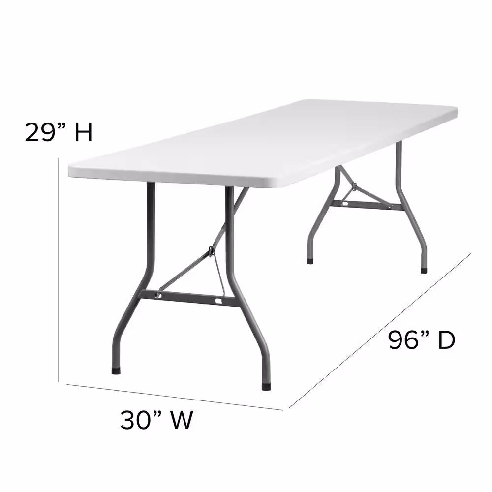 None 96 in. Granite White Plastic Tabletop Metal Frame Folding Table