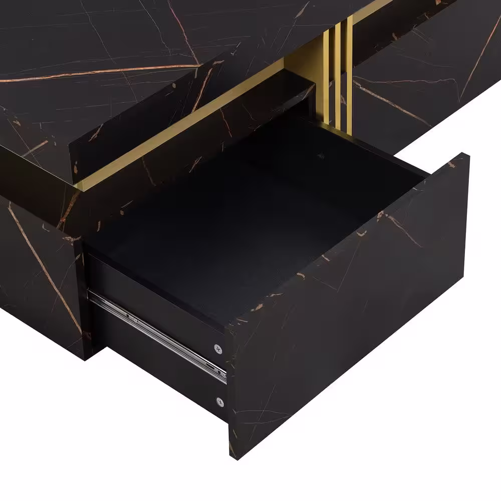 Harper & Bright Designs Modern and Stylish 43.3 in. Black Square MDF Coffee Table with 4 Drawers