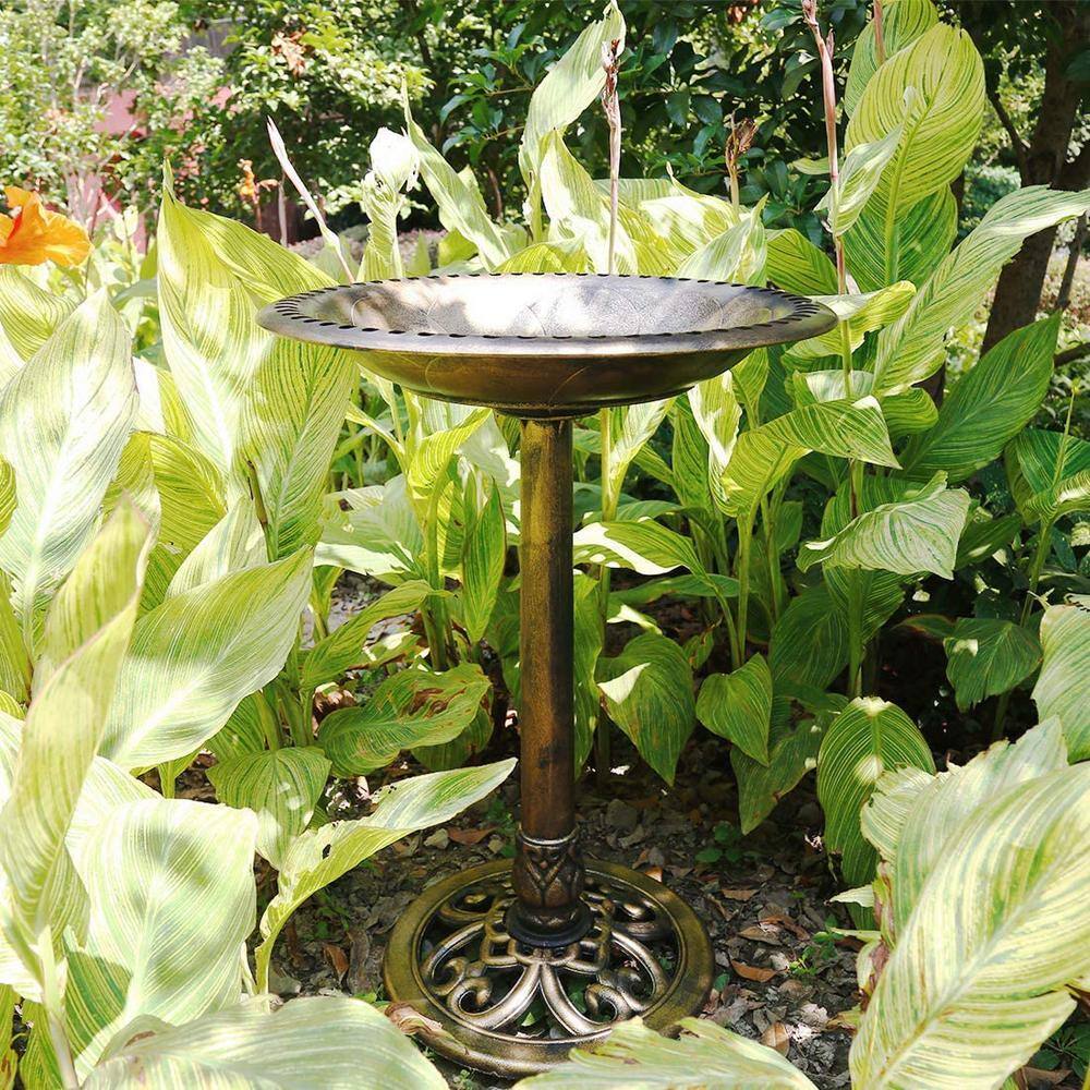 VIVOHOME Antique Polyresin Copper Garden BirdBath with Solar Powered Pond Fountain