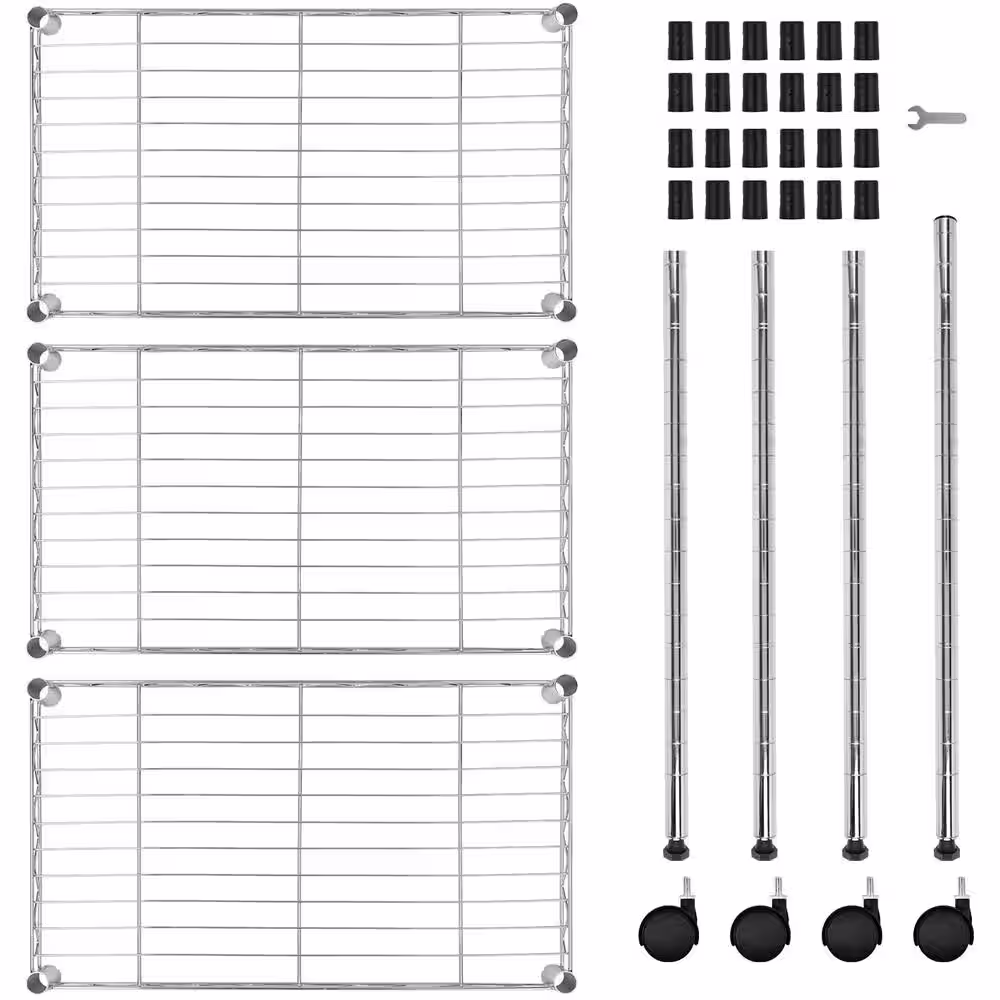 None Silver 3-Tier Heavy-Duty Metal Wire Shelving Unit (24 in. L x 14 in. W x 20 in. H)