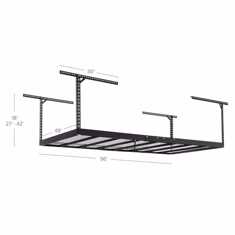 NewAge Products VersaRac Pro 4 ft. x 8 ft. Black Height-Adjustable Overhead Rack