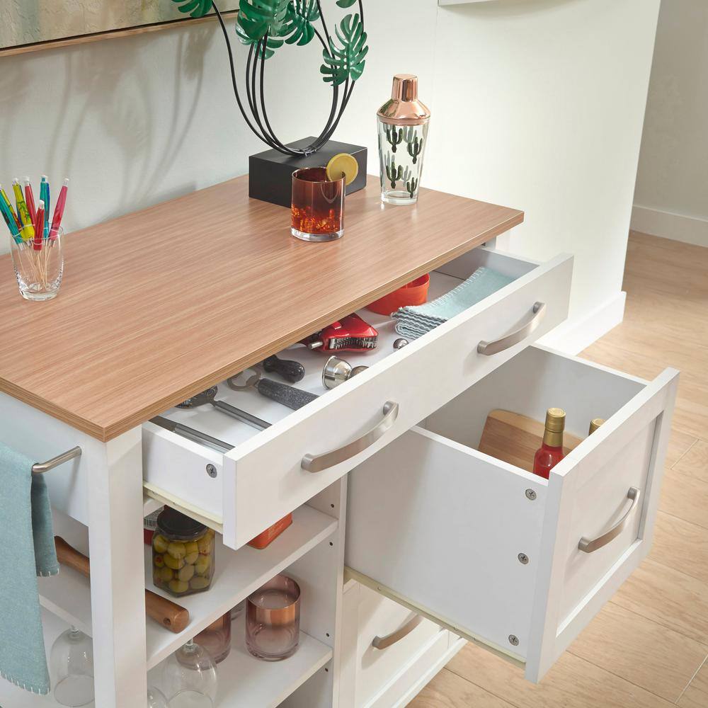 HOMESTYLES Belfast White Kitchen Cart with Natural Wood Top