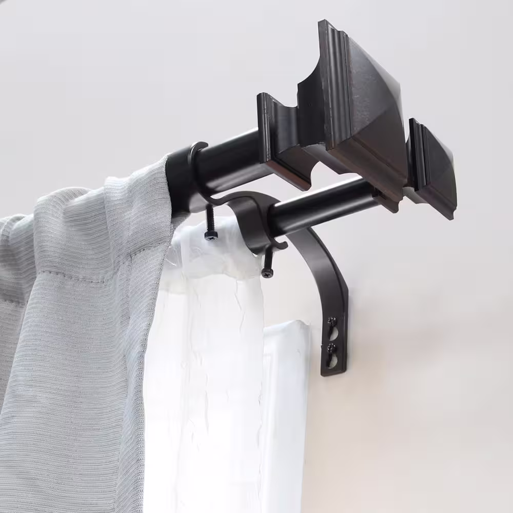 Home Decorators Collection 36 in. - 72 in. Telescoping 3/4 in. and 1 in. Double Curtain Rod Kit in Oil Rubbed Bronze with Flat Square Finials