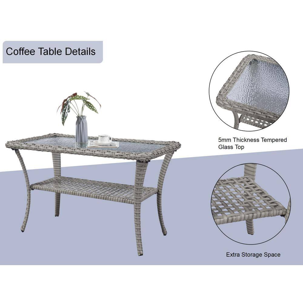 Gymojoy Carlos Grey 4-Piece Wicker Patio Conversation Set with Blue Cushions