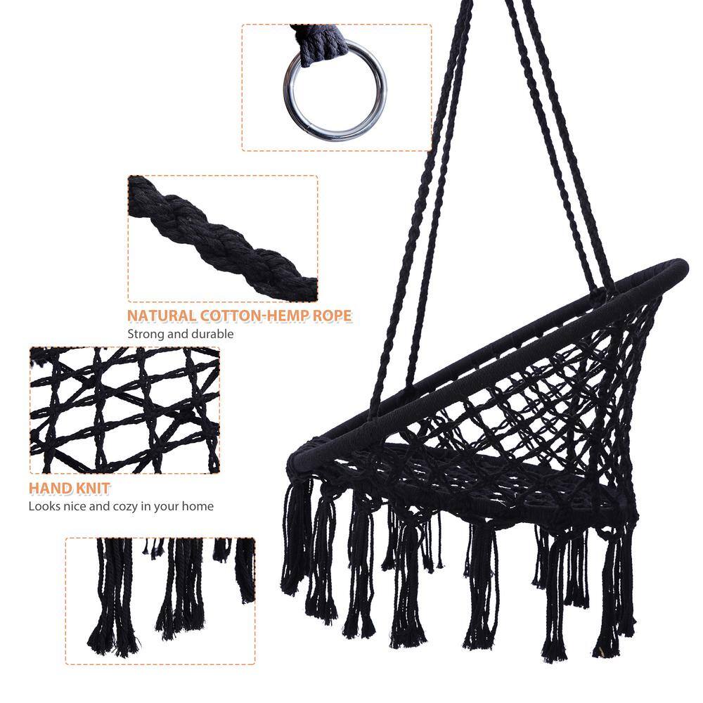 Tenleaf 2.6 ft. Black Portable Hammock Swing Chair for Indoor and Outdoor