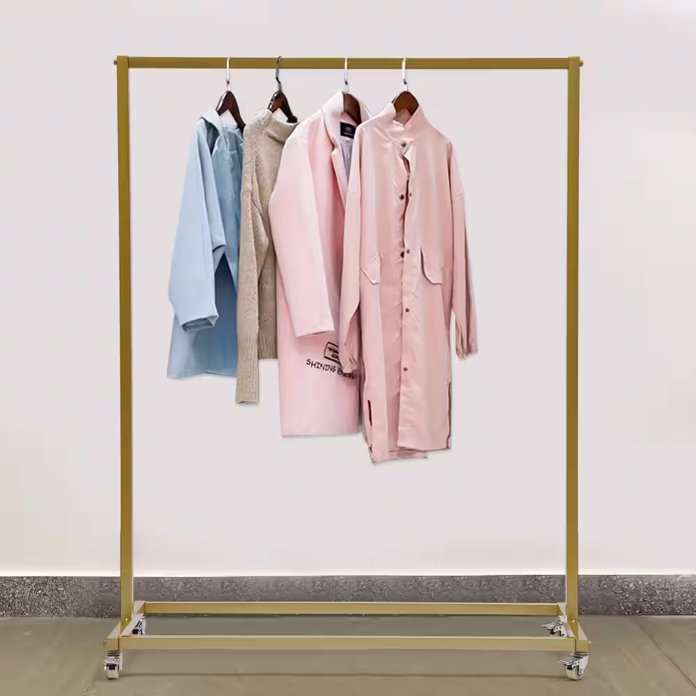 None Gold Metal Clothes Rack with Wheels 39.4 in. W x 51.2 in. H