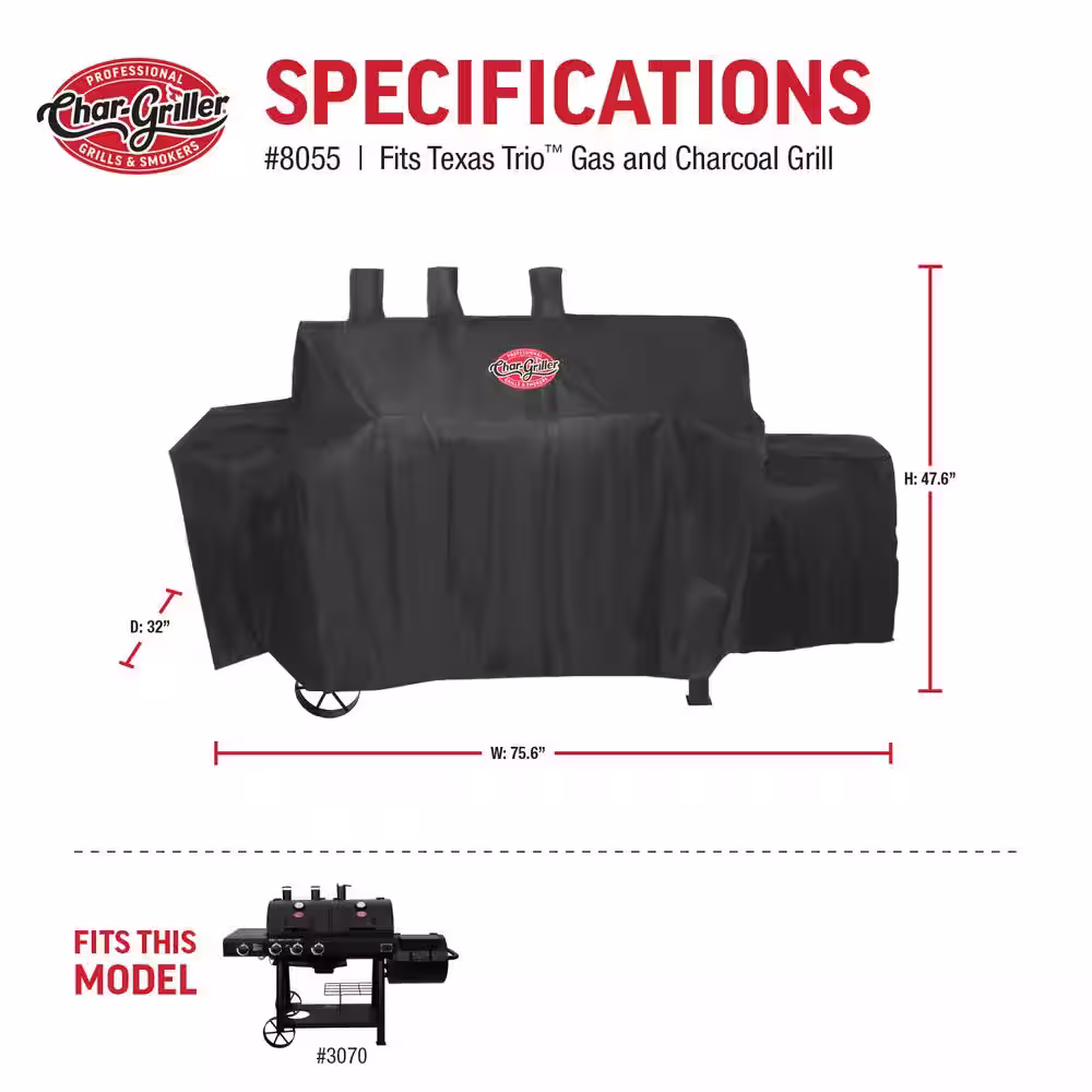 Char-Griller Texas Trio 4-Burner Dual Fuel Grill with Smoker in Black