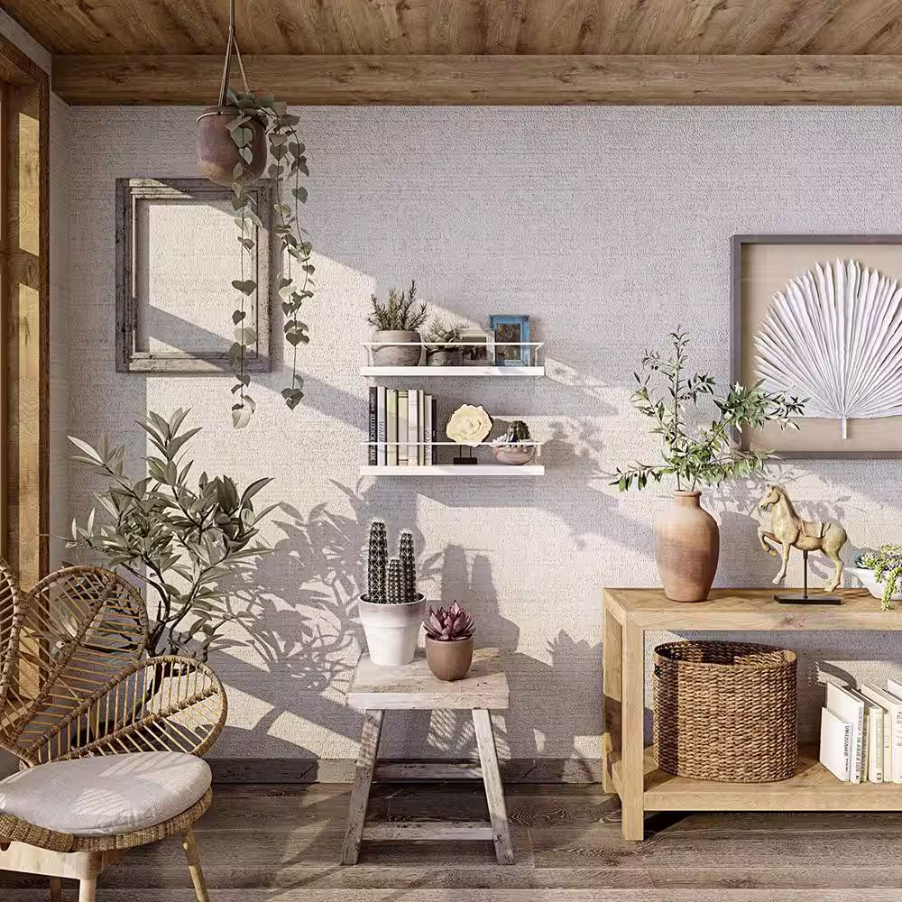 None 16 in. W x 6 in. D White Wood Decorative Wall Shelf Floating Shelves, Set of 2