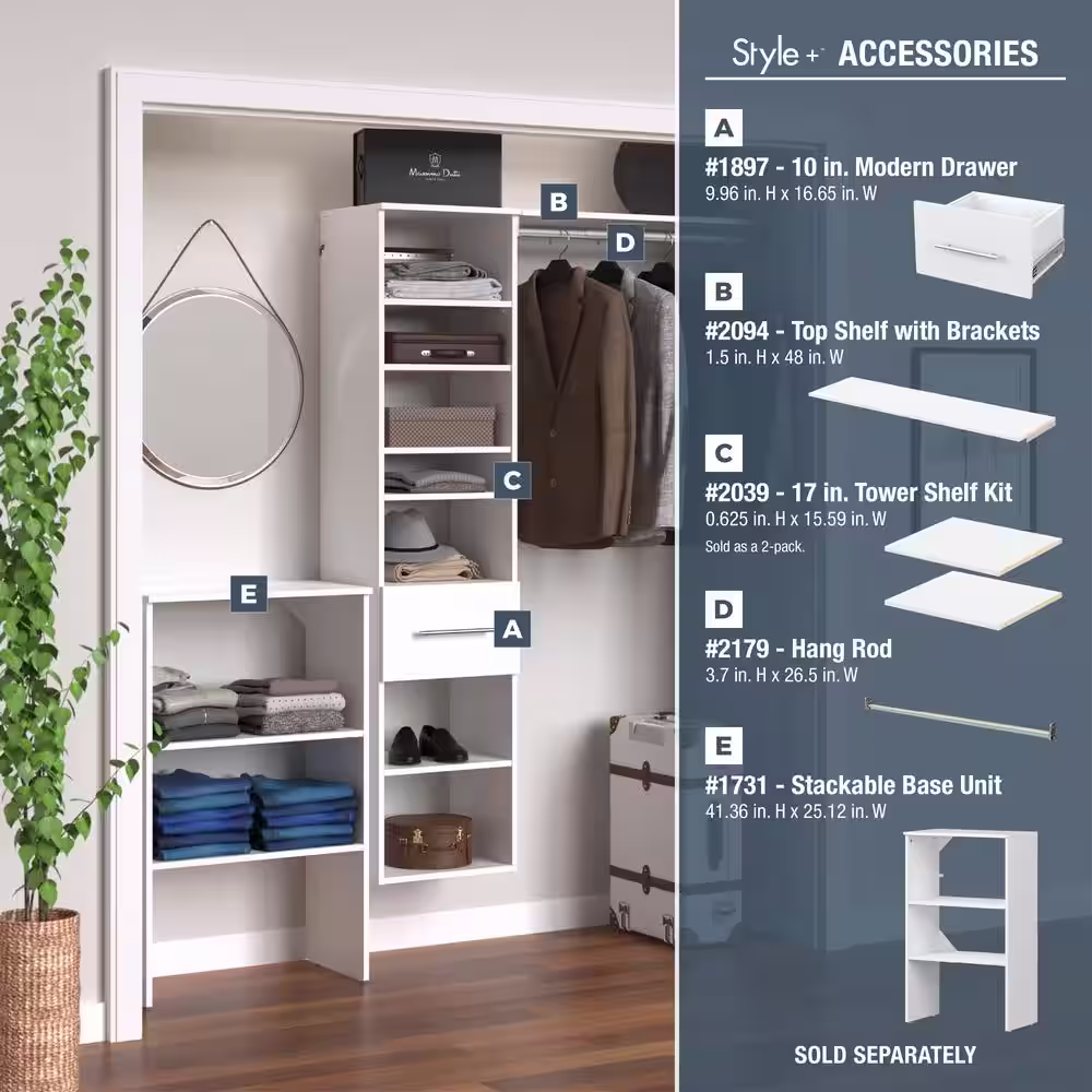 ClosetMaid Style+ 17 in. W White Hanging Wood Closet Tower