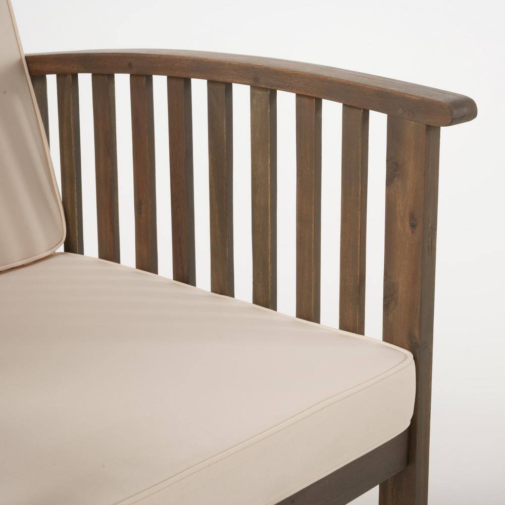 Noble House Carolina Grey 4-Piece Wood Patio Conversation Set with Cream Cushions