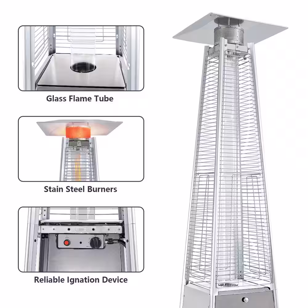 None 42,000 BTU Pyramid Outdoor Propane Patio Heater with Wheels in Silver