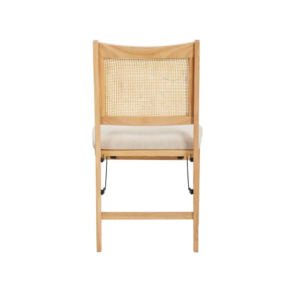 Powell Company Tara Natural Cane Back Folding Chair with Linen Fabric Seat