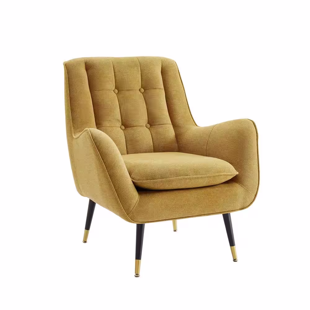 None MIA Yellow Fabric Mid-Century Accent Arm Chair with Cushion and Legs