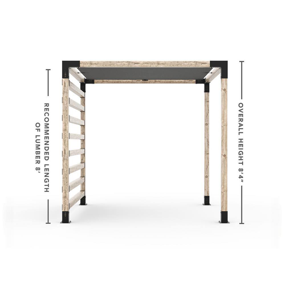 TOJA GRID 8 ft. L x 8 ft. W Pergola Kit with 4x4 KNECT Post Wall and Crimson Shade Sail, 4x4 Wood Posts