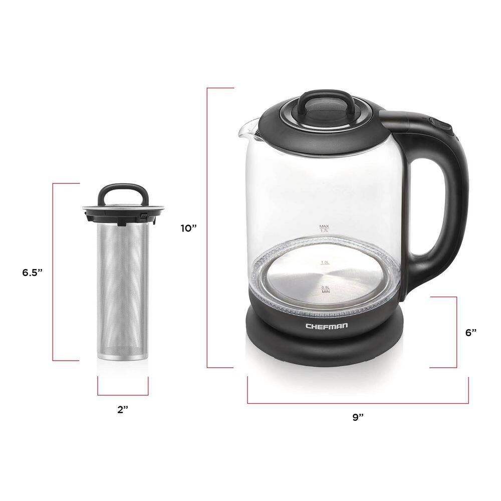 Chefman 7 Cup Black Electric Kettle with Tea Infuser, 1.7L