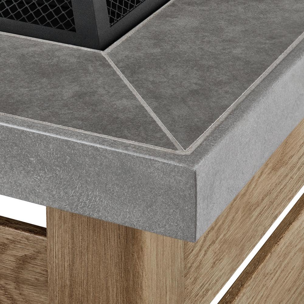 Hampton Bay Stoneham 34 in. x 15.5 in. Square Steel Wood Fire Pit with Tile Top