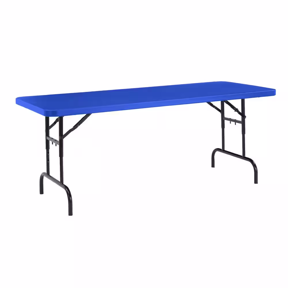 National Public Seating 72 in. Blue Plastic Adjustable Height Folding High Top Table