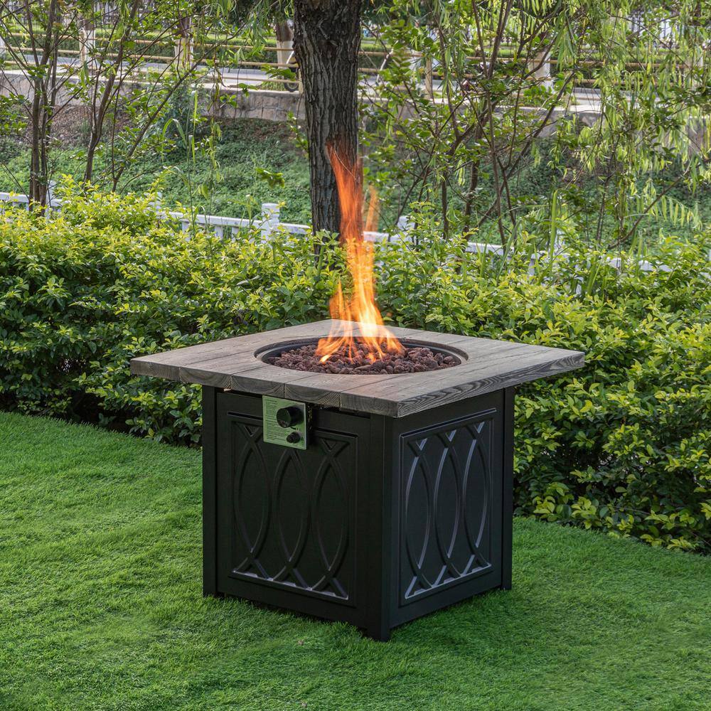 DIRECT WICKER Olivia 32 in. x 32 in. x 25 in. Outdoor Gray Square 50000 BTU Firepit with All-Weather Cover Included