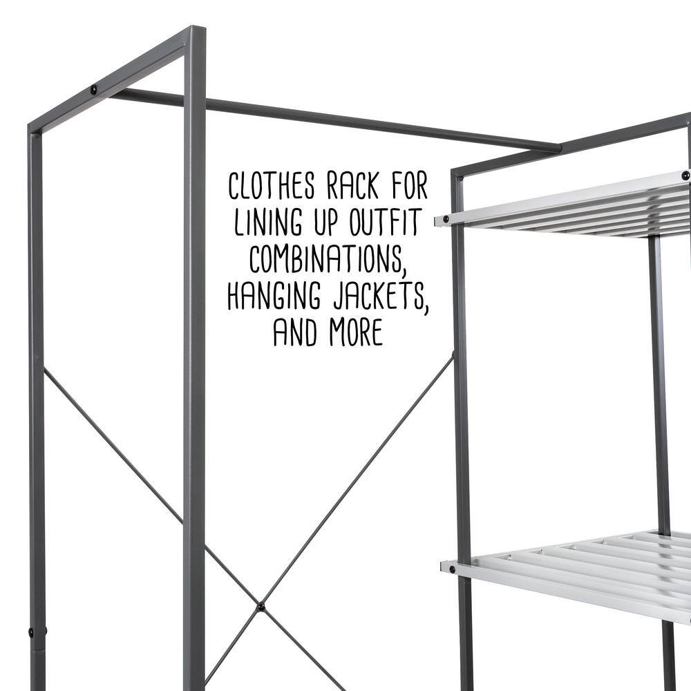 Honey-Can-Do Gray and White Steel Freestanding Open Clothes Rack with Shelves (45.2 in W. x 68 in. H)
