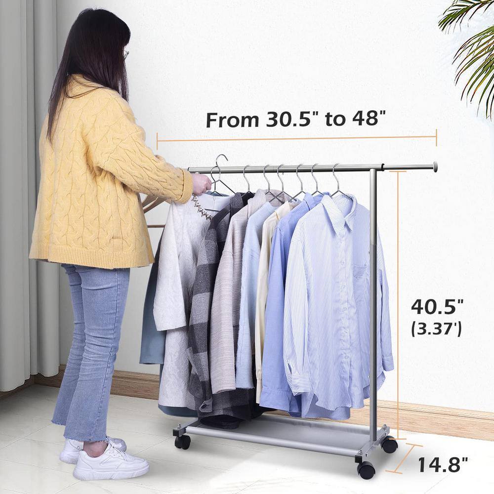 None Silver Metal Garment Clothes Rack with Shelve 48 in. W x 40 in. H