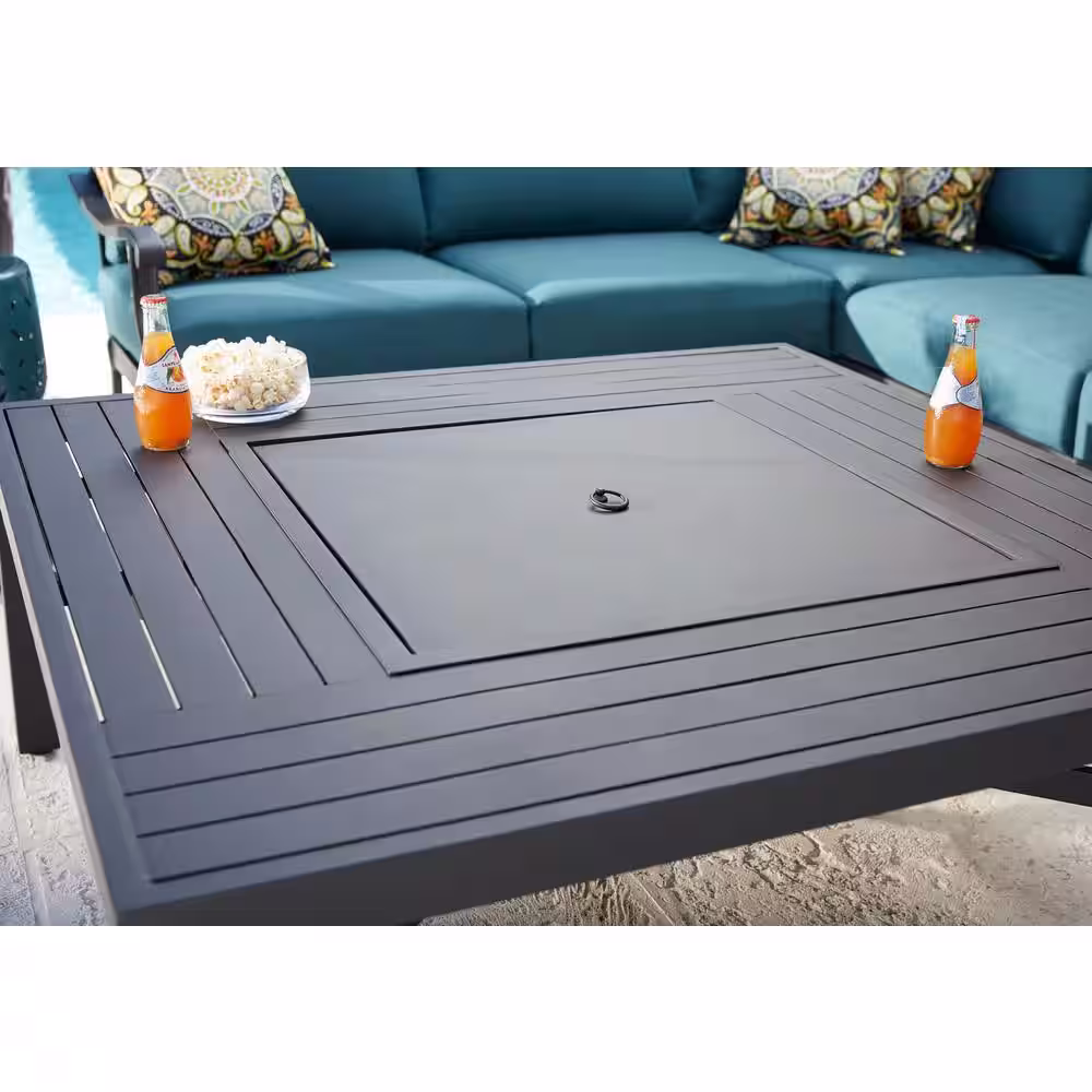 Hampton Bay 43.50 in. Aluminum Fire Pit Table in Black