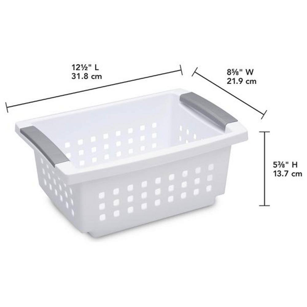 Sterilite 5.38 in. D x 8.63 in. W x 12.5 in. H White Small Stacking Basket with Titanium Accents (8-Pack)