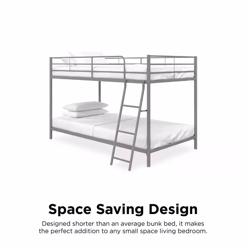 DHP Fulton Silver Metal Twin Over Twin Bunk Bed