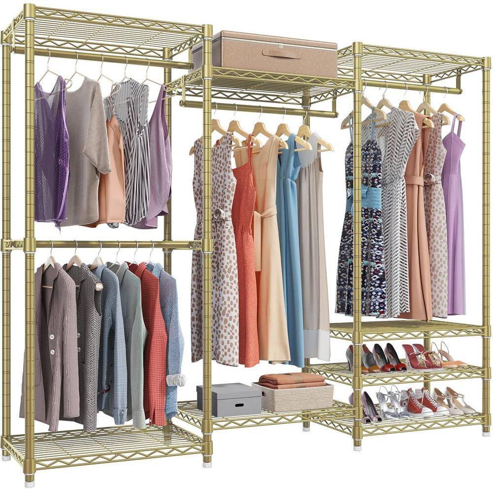 None Gold Metal Heavy Duty Garment Clothes Rack 69 in. W x 76 in. H