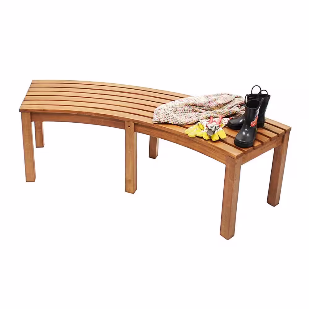 ACHLA DESIGNS 4.9 ft. Natural Oil Finish Wooden Indoor/Outdoor Curved Backless Bench, Home Patio Garden Deck Seating