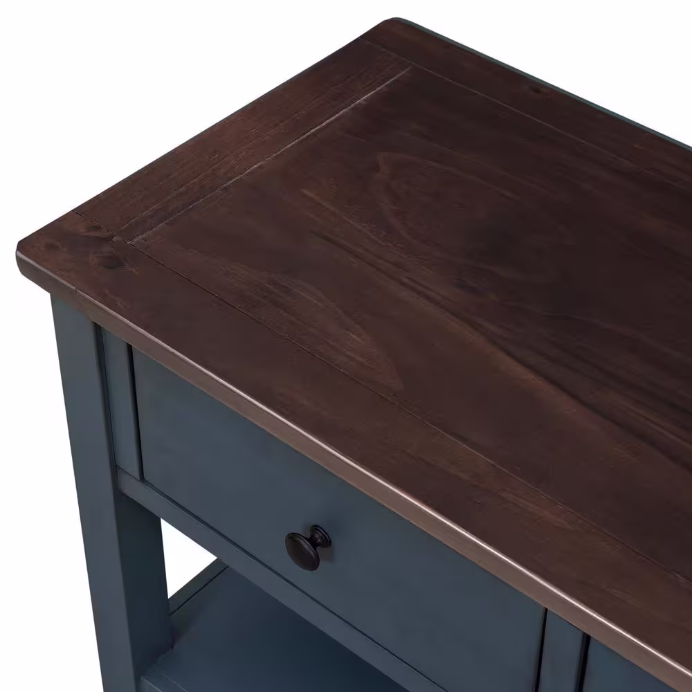 Harper & Bright Designs Retro and Modern Design 50 in. Blue Rectangle Pine Console Table with 3 Top Drawers and 2 Open Shelves