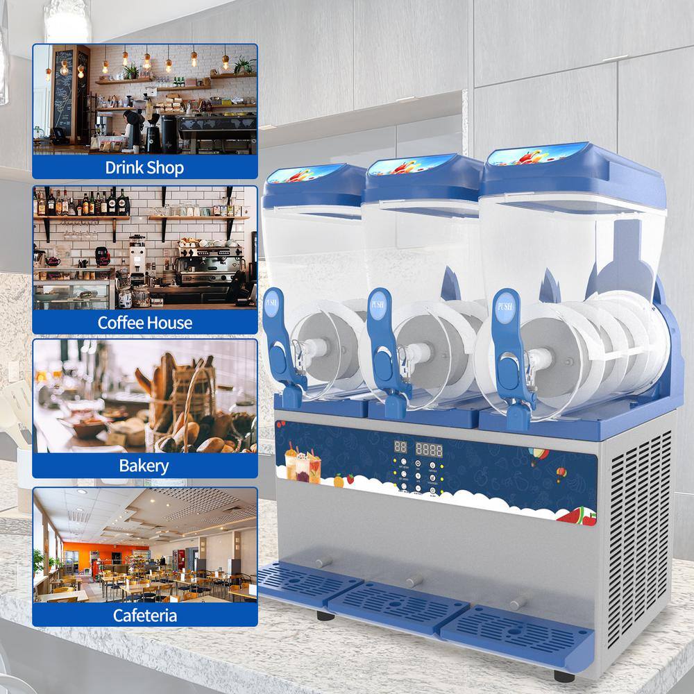 Phivve 1584 oz. Commercial Machine 3 x 15 L Tank 1200-Watt Stainless Steel Sliver Snow Cone Machine