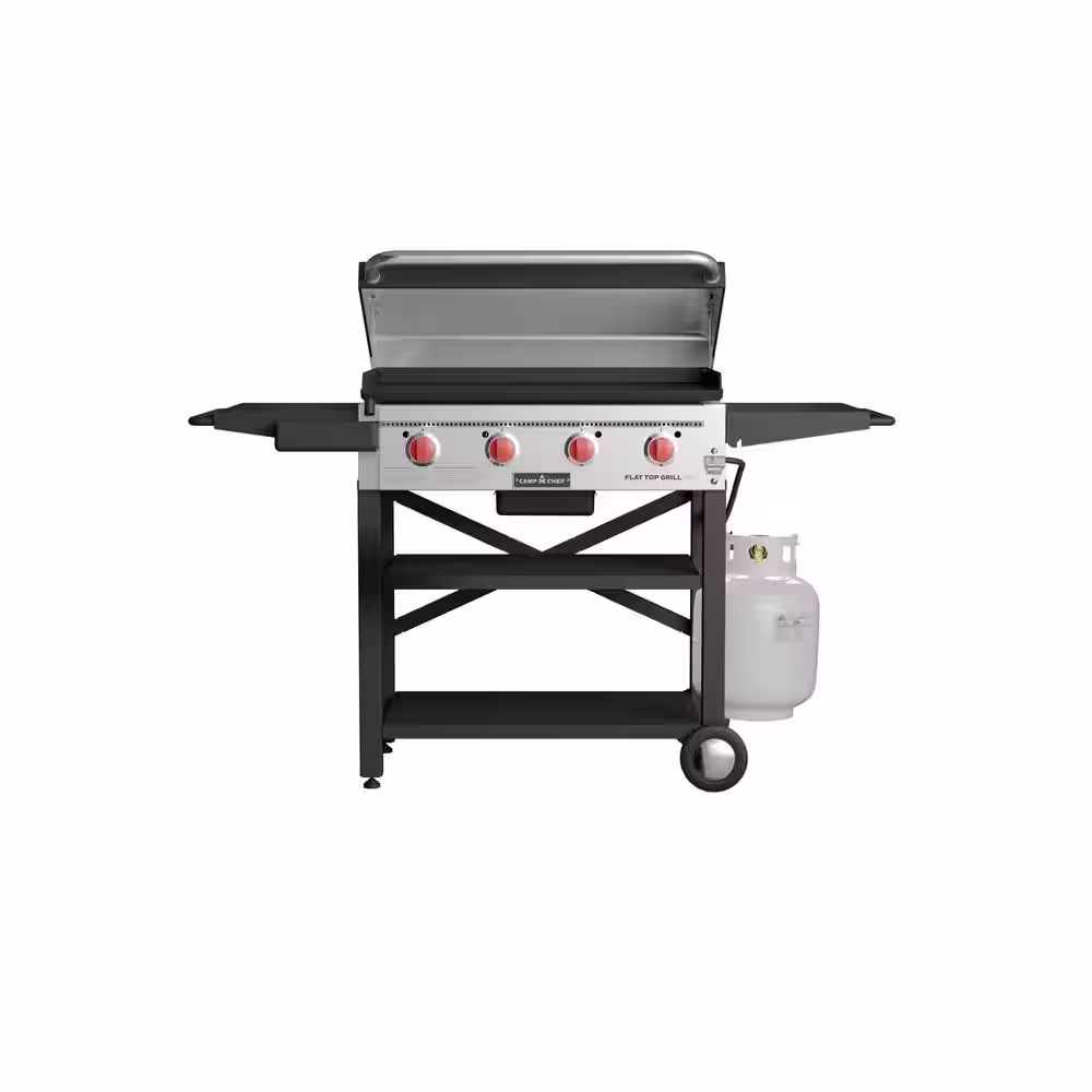 Camp Chef 4-Burner Propane Flat Top Grill in Black with Lid