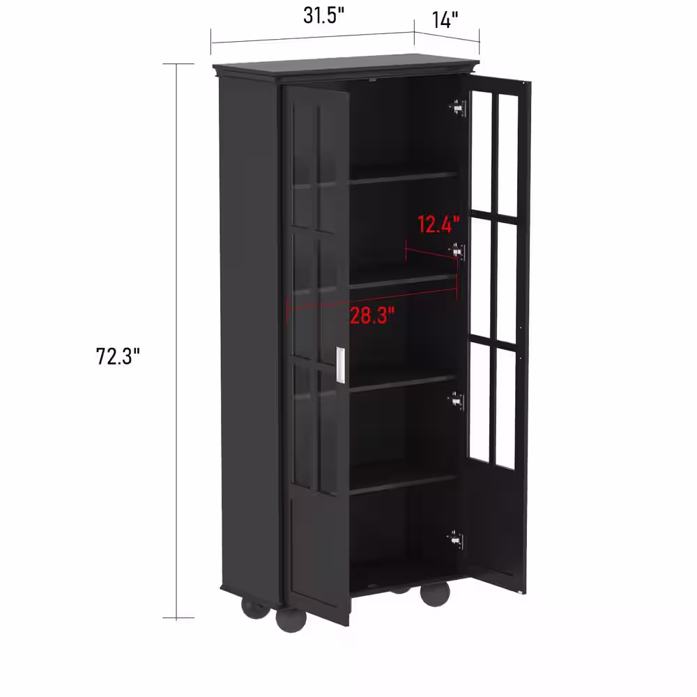 None 72.3 in. Black 5-Tier Shelves Standard Bookcase with Ball-Shape Legs
