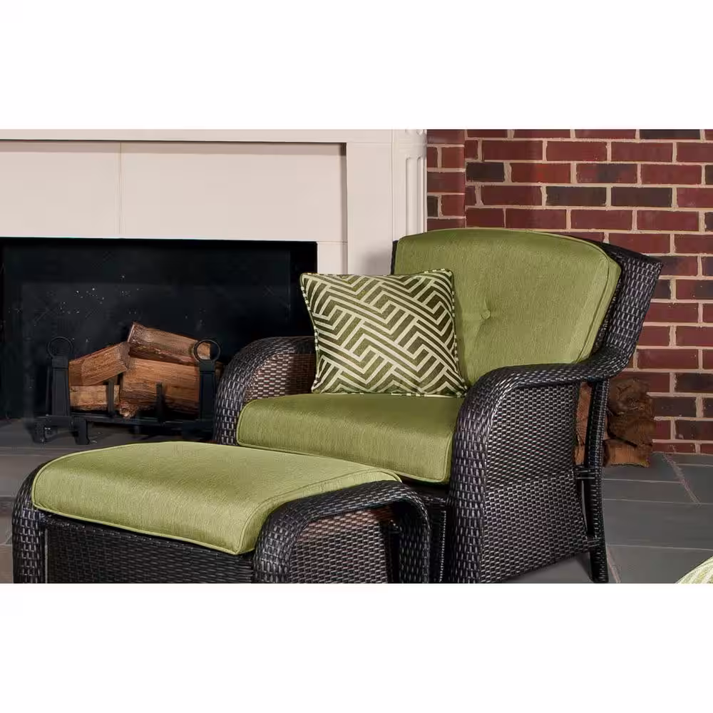 Hanover Strathmere 6-Piece Wicker Patio Conversation Set with Cilantro Green Cushions