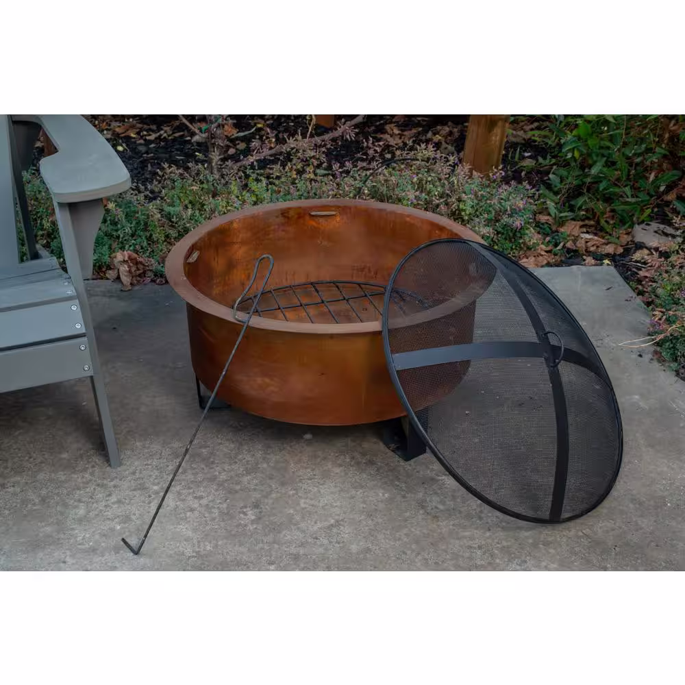 None Tripoli 26 in. Diam Wood Burning Fire Pit with lid and poker