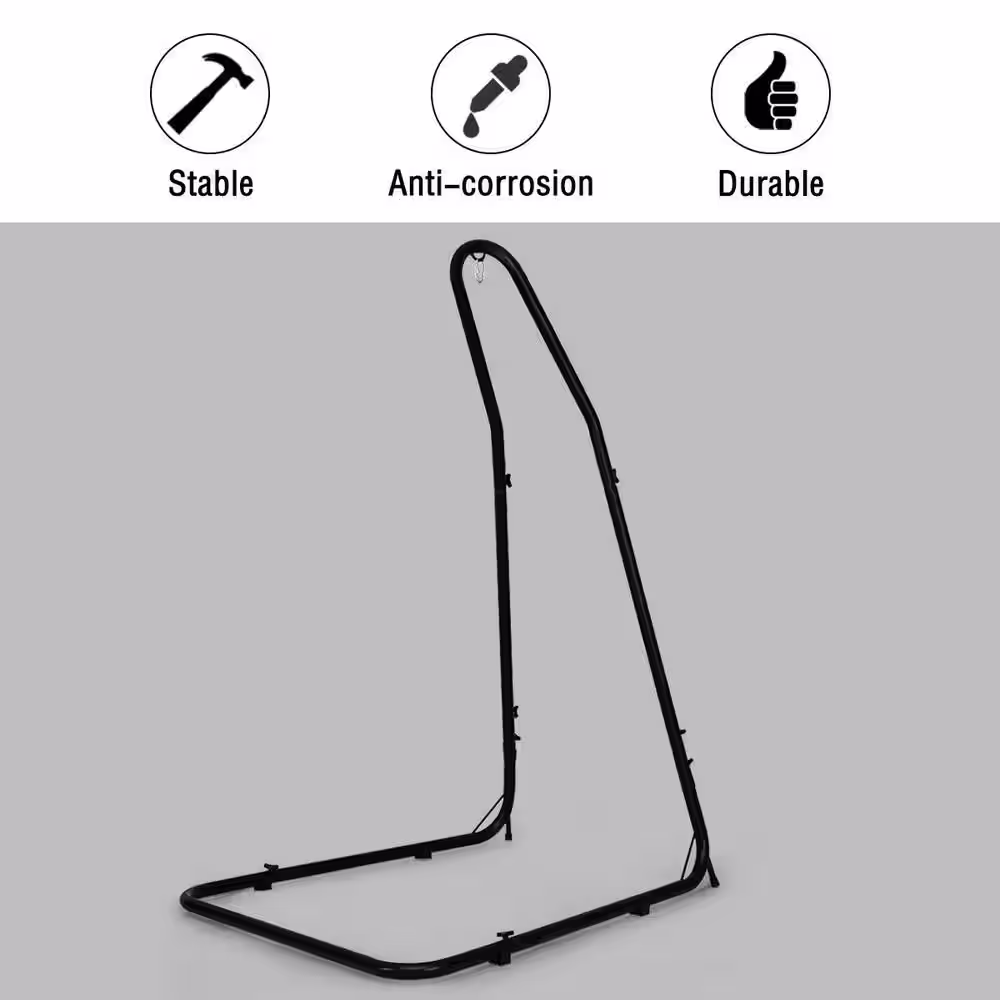 None 3.75 ft. Metal Adjustable Hammock Stand Hammock Chair Stand Steel Frame in Black
