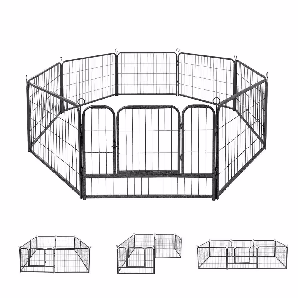 None 24 in. H Bold Metal Foldable Heavy-Duty Pet Playpen with Door, Indoor/Outdoor Portable Kennel (8-Panels)