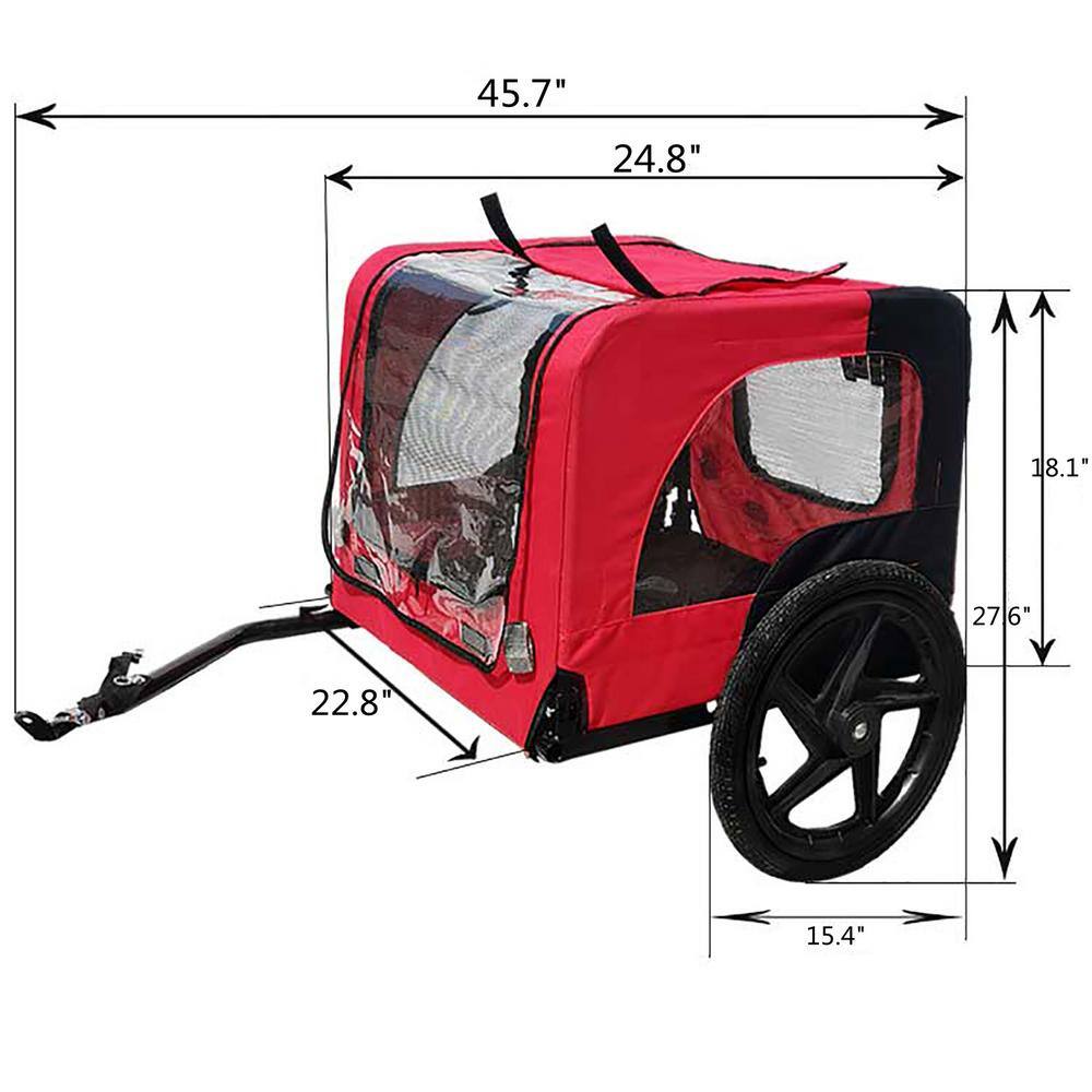 Tidoin Red Bicycle Trailer for Pets Outdoor Foldable Dog Trailer with Reflectors and Safty Flag