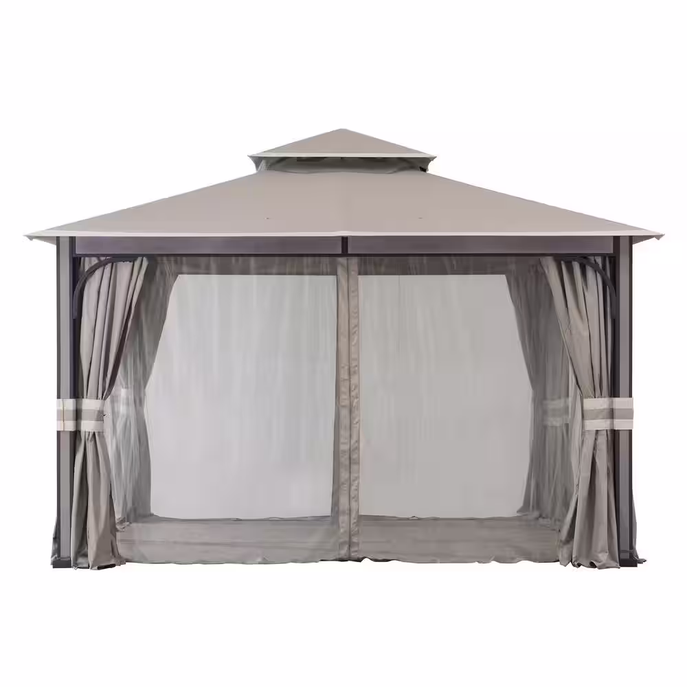 Sunjoy SummerCove Roberts 11 ft. x 13 ft. 2-Tier Light Gray Gazebo