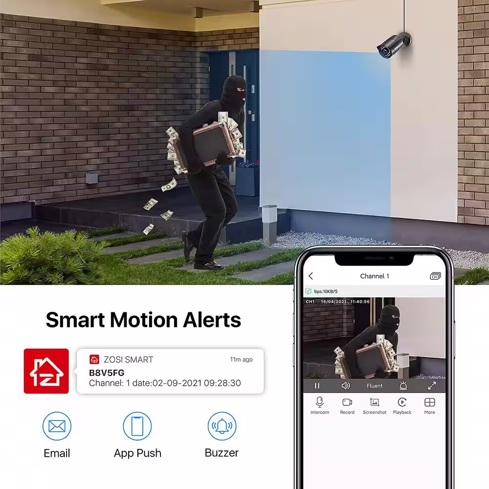 ZOSI 8-Channel 1080p 1TB DVR Security System with 4 Wired Outdoor Cameras